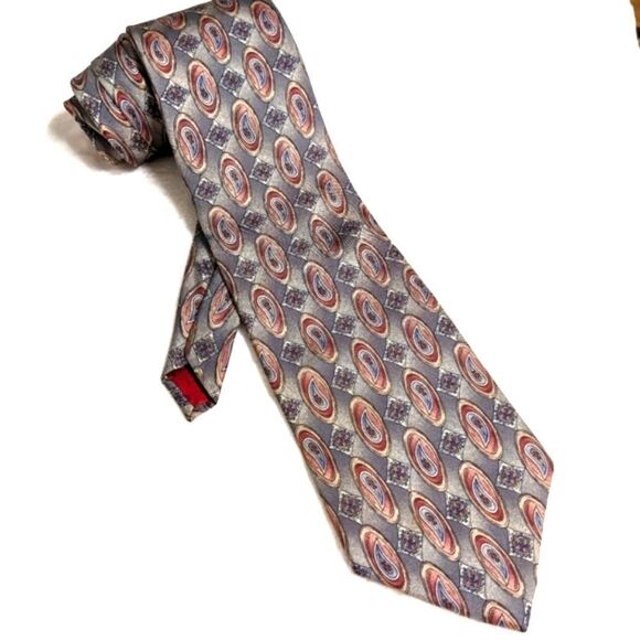 Men's Vintage 100% Italian Silk Tie Diamond & Paisley Motif - Picture 4 of 13